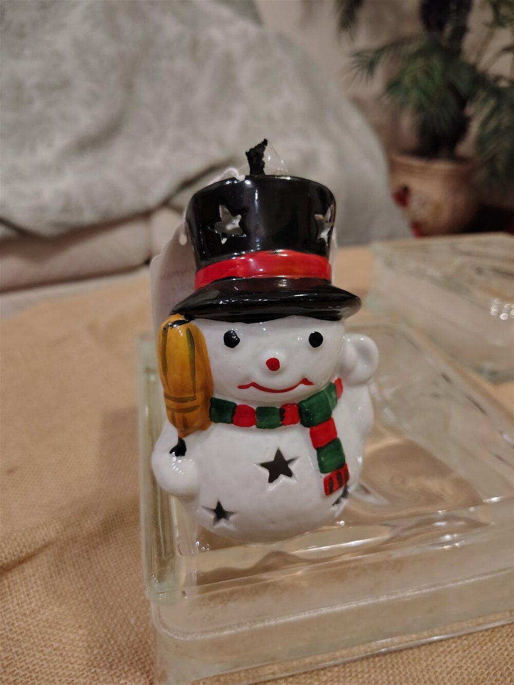 Ceramic Snowman Tealight Lantern Top Hat
